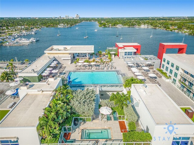 aerial view with a water view
