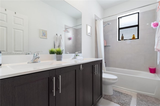 3431 W 109th Pl, Hialeah, FL 33018 - bathroom featuring shower / bath combination with curtain, double vanity, and tile patterned floors