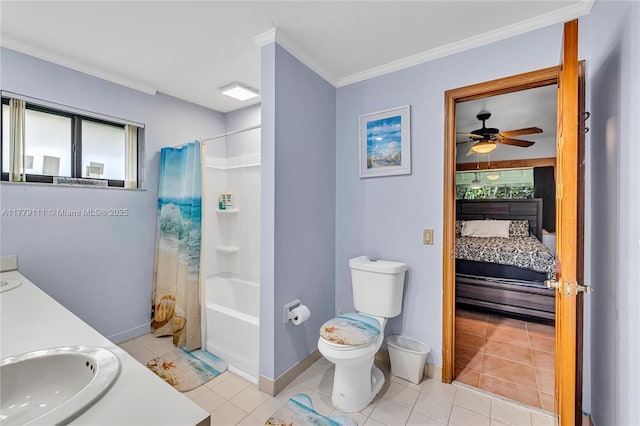 7801 SW 170th St, Palmetto Bay, FL 33157 - ensuite bathroom featuring baseboards, toilet, crown molding, ensuite bath, and tile patterned floors