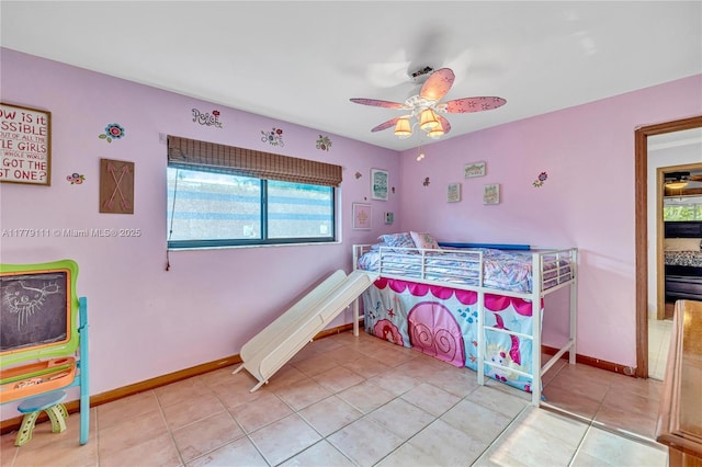 7801 SW 170th St, Palmetto Bay, FL 33157 - tiled bedroom featuring baseboards and ceiling fan