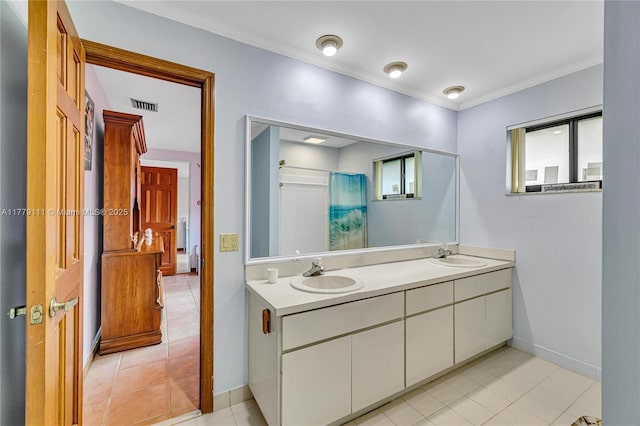 7801 SW 170th St, Palmetto Bay, FL 33157 - full bathroom with tile patterned flooring, visible vents, a sink, and crown molding