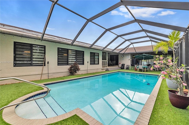 7801 SW 170th St, Palmetto Bay, FL 33157 - pool with a yard, a patio area, and glass enclosure