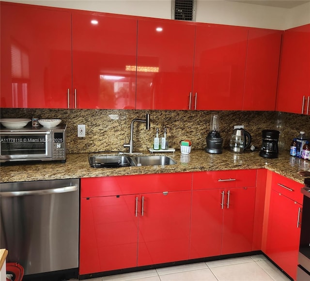 13255 SW 7th Ct Unit 401D, Pembroke Pines, FL 33027 - kitchen with red cabinetry, dishwasher, and a sink