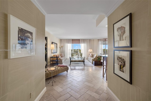hall featuring crown molding