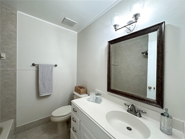 12459 SW 17th Ln, Miami, FL 33175 - full bath with toilet, vanity, a bath, baseboards, and crown molding