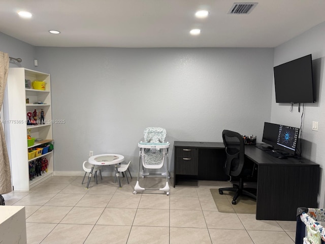 office space with recessed lighting, visible vents, and light tile patterned flooring