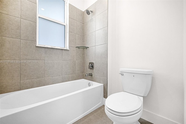 full bath with toilet, shower / tub combination, baseboards, and tile patterned flooring