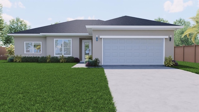 509 Glendale Ave, La Belle, FL 33935 - single story home with concrete driveway, stucco siding, a front lawn, a garage, and fence