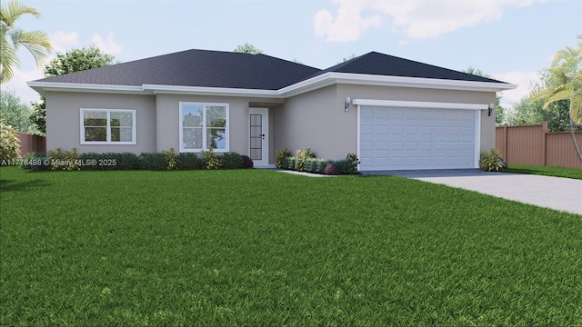 509 Glendale Ave, La Belle, FL 33935 - ranch-style house featuring concrete driveway, a front yard, stucco siding, and an attached garage