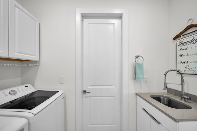 1214 Embers Pkwy, Cape Coral, FL 33993 - washroom featuring a sink, independent washer and dryer, and cabinet space