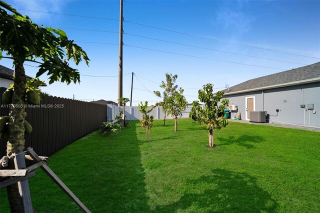 1214 Embers Pkwy, Cape Coral, FL 33993 - view of yard featuring cooling unit and a fenced backyard
