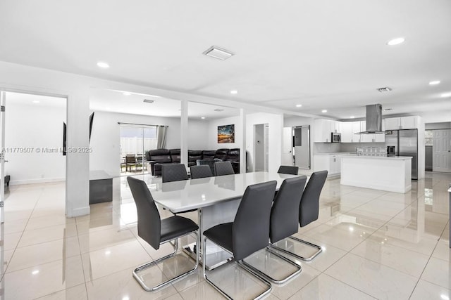 820 W Chaminade Dr, Hollywood, FL 33021 - dining room with light tile patterned floors, baseboards, visible vents, and recessed lighting