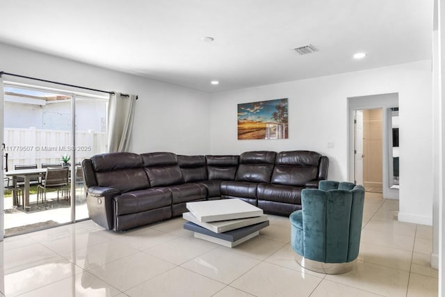 820 W Chaminade Dr, Hollywood, FL 33021 - living room featuring light tile patterned floors, visible vents, and recessed lighting