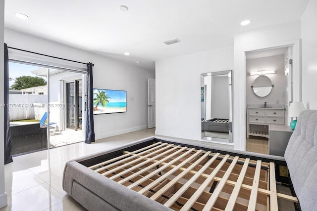 820 W Chaminade Dr, Hollywood, FL 33021 - bedroom featuring tile patterned floors, access to exterior, visible vents, and recessed lighting