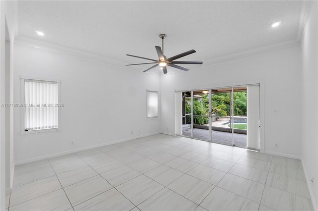 4622 NW 100th Ter, Coral Springs, FL 33076 - empty room featuring crown molding, ceiling fan, light tile patterned floors, and recessed lighting