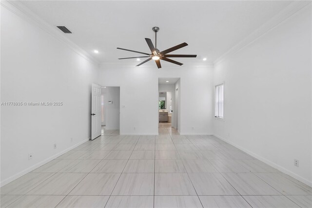 4622 NW 100th Ter, Coral Springs, FL 33076 - empty room with a ceiling fan, crown molding, and recessed lighting
