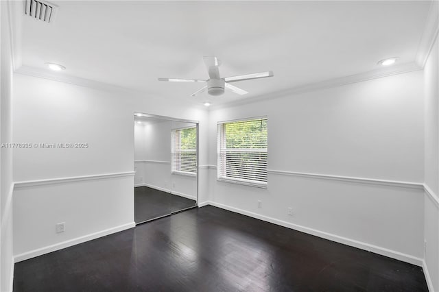 4622 NW 100th Ter, Coral Springs, FL 33076 - spare room featuring ornamental molding, a ceiling fan, wood finished floors, and recessed lighting