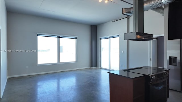 10 SW S River Dr Unit 610, Miami, FL 33130 - kitchen featuring stainless steel refrigerator with ice dispenser, concrete floors, baseboards, and extractor fan