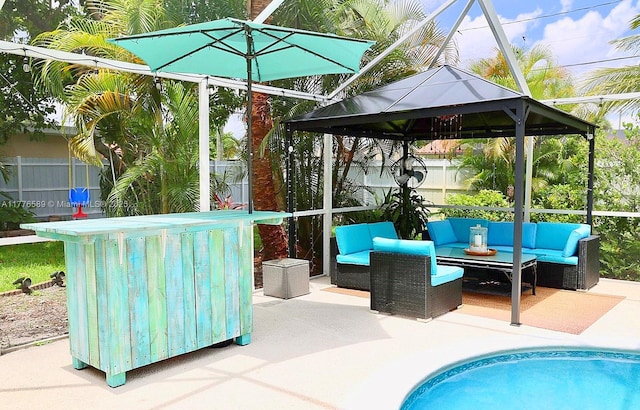 428 N Crescent Dr, Hollywood, FL 33021 - view of pool with a gazebo, an outdoor living space, a patio area, and a lanai