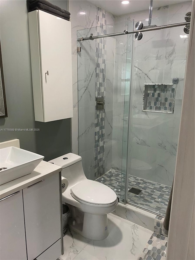 428 N Crescent Dr, Hollywood, FL 33021 - bathroom with marble finish flooring, a marble finish shower, toilet, and vanity