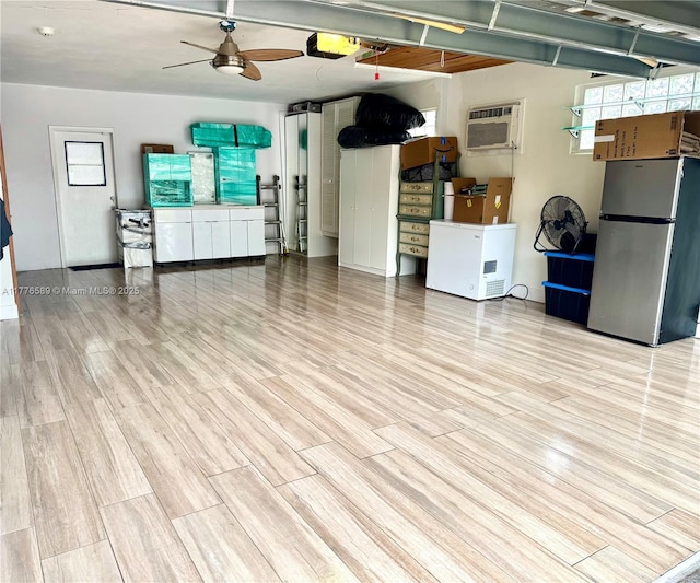 428 N Crescent Dr, Hollywood, FL 33021 - unfurnished living room with ceiling fan, a wall mounted air conditioner, and wood finished floors