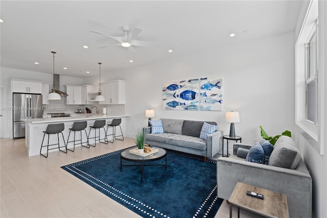 84745 Old Hwy Unit 1, Islamorada, FL 33036 - living area featuring a ceiling fan and recessed lighting