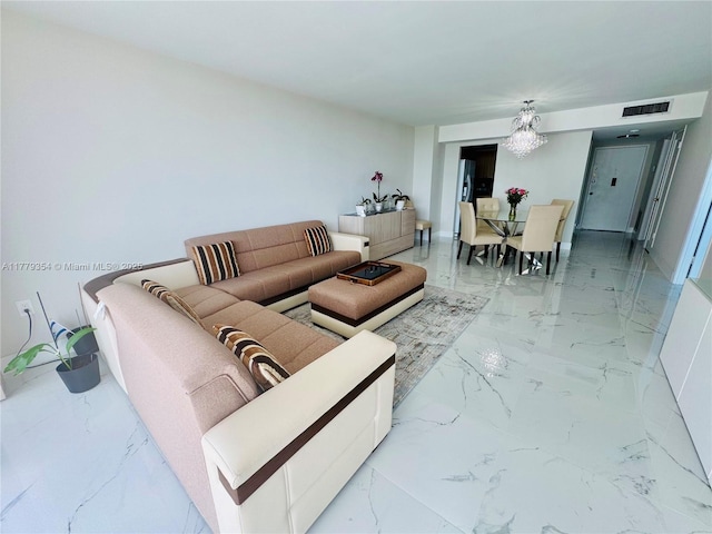 18071 Biscayne Blvd Unit 1503, Aventura, FL 33160 - living room with light marble finish flooring and a chandelier