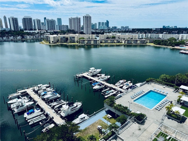 18071 Biscayne Blvd Unit 1503, Aventura, FL 33160 - bird's eye view of a view of skyline, a nearby body of water, and a pool area
