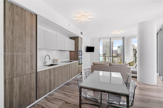 2900 NE 7th Ave Unit 1609, Miami, FL 33137 - kitchen with modern cabinets, black electric stovetop, white cabinets, light wood finished floors, and light countertops
