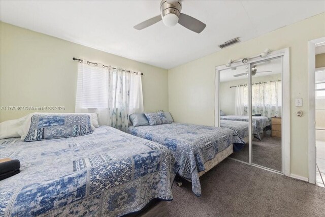 1625 E River Dr, Margate, FL 33063 - carpeted bedroom with multiple windows, an office area, and ceiling fan