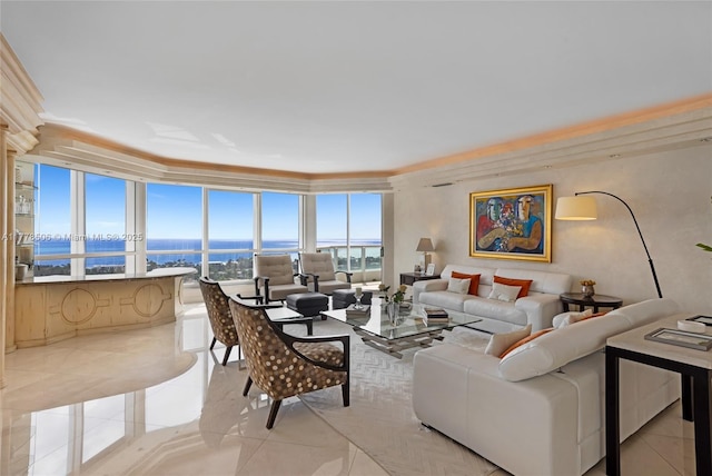 21150 NE 38th Ave Unit 2106, Aventura, FL 33180 - tiled living room featuring a water view