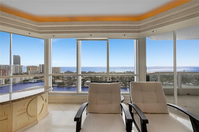21150 NE 38th Ave Unit 2106, Aventura, FL 33180 - sunroom / solarium with a water view, tile patterned floors, a view of city, and a healthy amount of sunlight