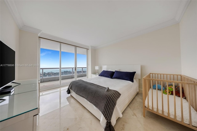 21150 NE 38th Ave Unit 2106, Aventura, FL 33180 - bedroom featuring expansive windows, access to outside, baseboards, and ornamental molding