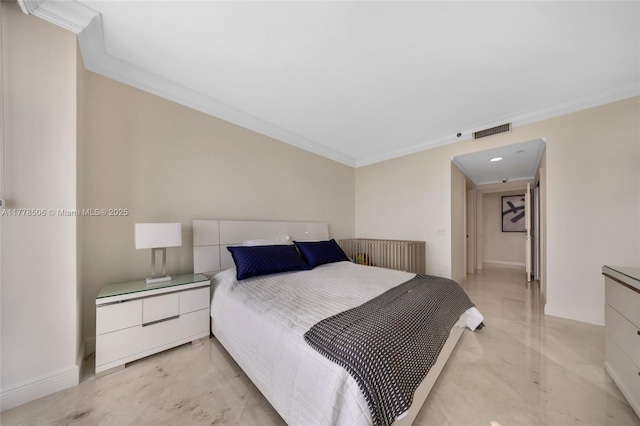 21150 NE 38th Ave Unit 2106, Aventura, FL 33180 - bedroom featuring marble finish floor, ornamental molding, and visible vents