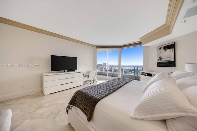 21150 NE 38th Ave Unit 2106, Aventura, FL 33180 - bedroom featuring crown molding, baseboards, and floor to ceiling windows