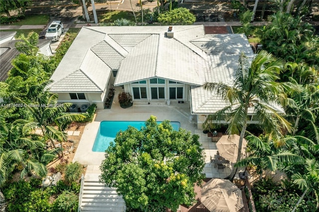 1001 S Alhambra Cir, Coral Gables, FL 33146 - rear view of property featuring a patio, a tiled roof, and an outdoor pool