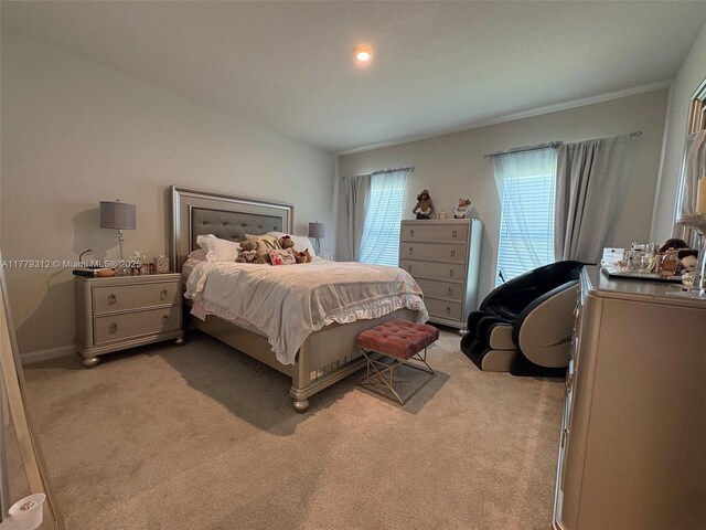 bedroom with carpet flooring and recessed lighting