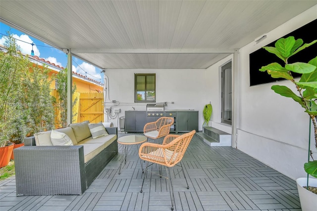 2019 SW 17th Ter, Miami, FL 33145 - view of patio featuring outdoor lounge area, a deck, a gate, and fence