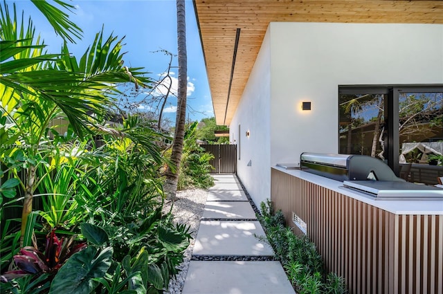 view of home's exterior with stucco siding