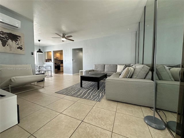 801 Atlantic Shores Blvd Unit 203, Hallandale Beach, FL 33009 - living area with a wall mounted AC, light tile patterned flooring, and a ceiling fan