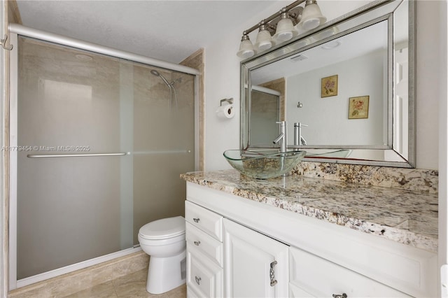 4200 Crystal Lake Dr Unit 303, Deerfield Beach, FL 33064 - full bath with a shower stall, vanity, visible vents, toilet, and tile patterned floors
