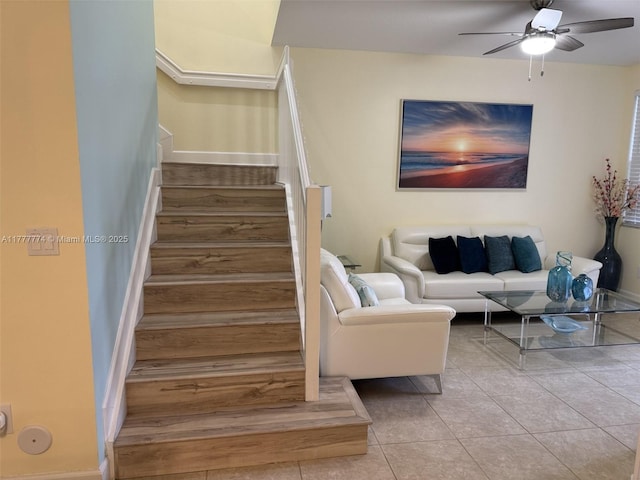4849 NW 57th Ct, Tamarac, FL 33319 - stairway with tile patterned floors and a ceiling fan