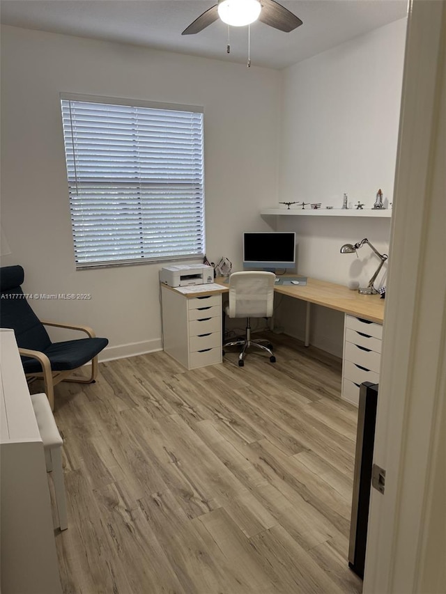4849 NW 57th Ct, Tamarac, FL 33319 - home office featuring light wood-style floors, baseboards, and ceiling fan