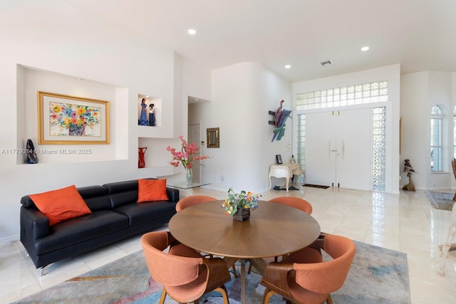 8350 SW 138th Ter, Palmetto Bay, FL 33158 - living area with light tile patterned floors, baseboards, recessed lighting, and visible vents