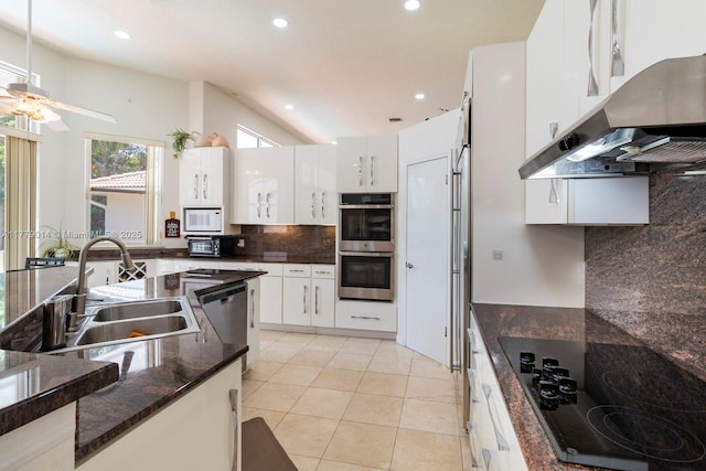8350 SW 138th Ter, Palmetto Bay, FL 33158 - kitchen featuring a sink, appliances with stainless steel finishes, under cabinet range hood, backsplash, and light tile patterned flooring
