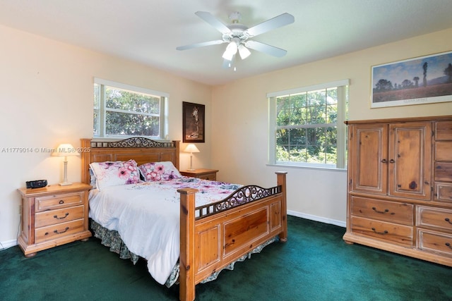 8350 SW 138th Ter, Palmetto Bay, FL 33158 - bedroom featuring ceiling fan, dark colored carpet, and baseboards