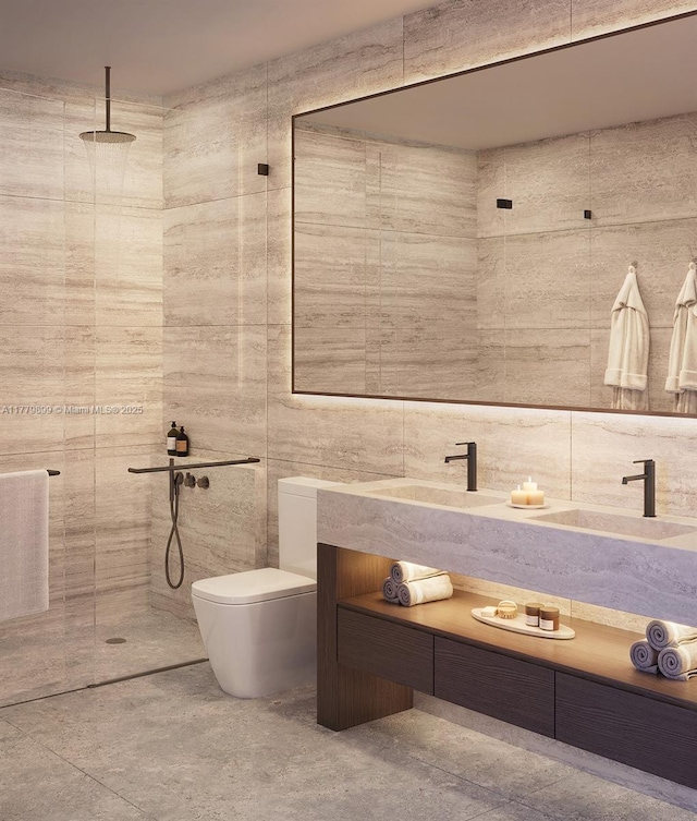 1210 Brickell Ave Unit 4804, Miami, FL 33131 - full bath with toilet, a walk in shower, a sink, and tile walls