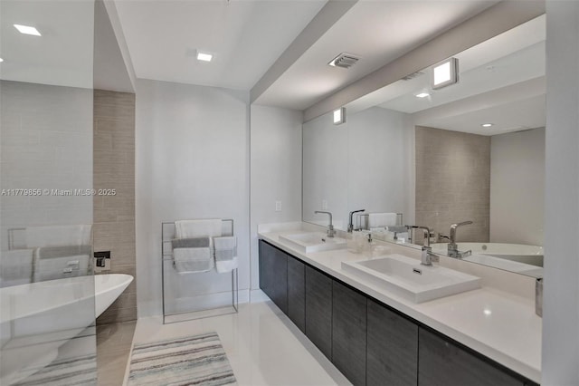 300 Sunny Isles Blvd Unit 4-903, Sunny Isles Beach, FL 33160 - bathroom with a freestanding bath, double vanity, and tile patterned flooring