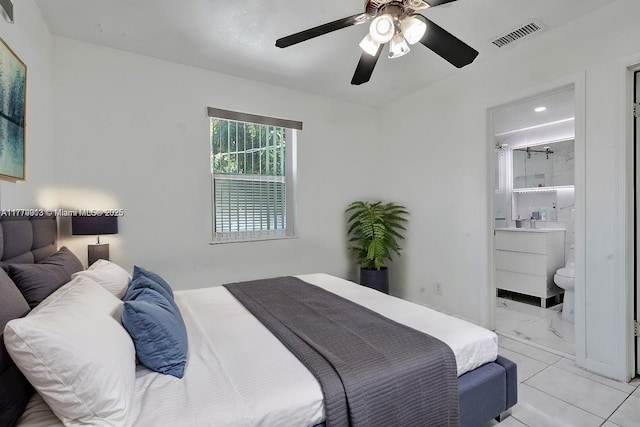 2001 N 26th Ave, Hollywood, FL 33020 - bedroom with light marble finish floors, ceiling fan, connected bathroom, and recessed lighting