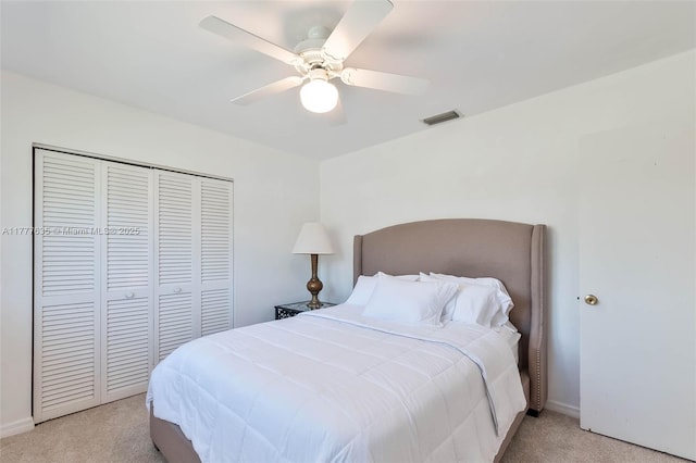 13925 SW 74th Ave, Palmetto Bay, FL 33158 - carpeted bedroom featuring a closet, baseboards, a ceiling fan, and visible vents